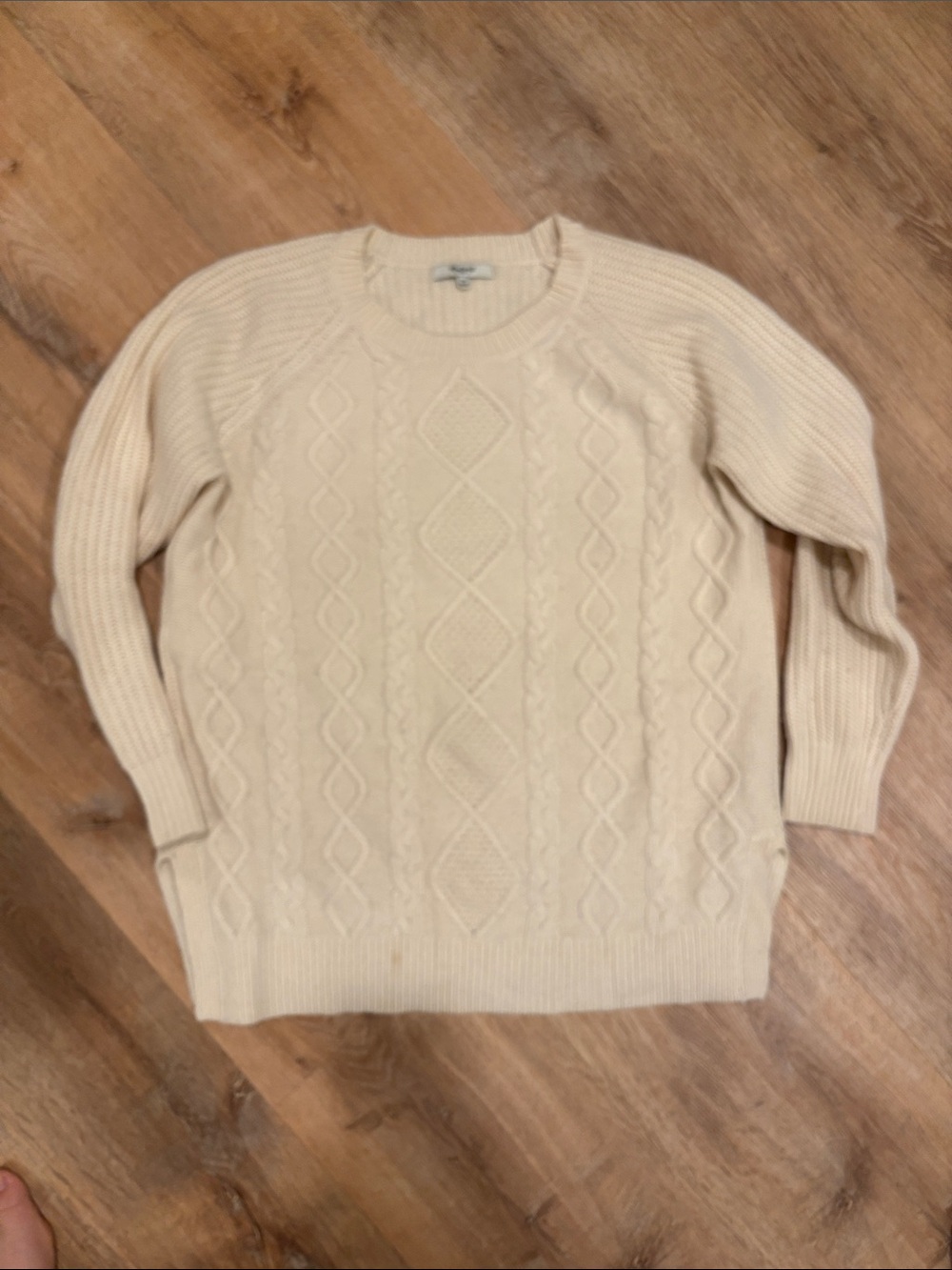 Madewell Cream Cable-Knit Crewneck Sweater